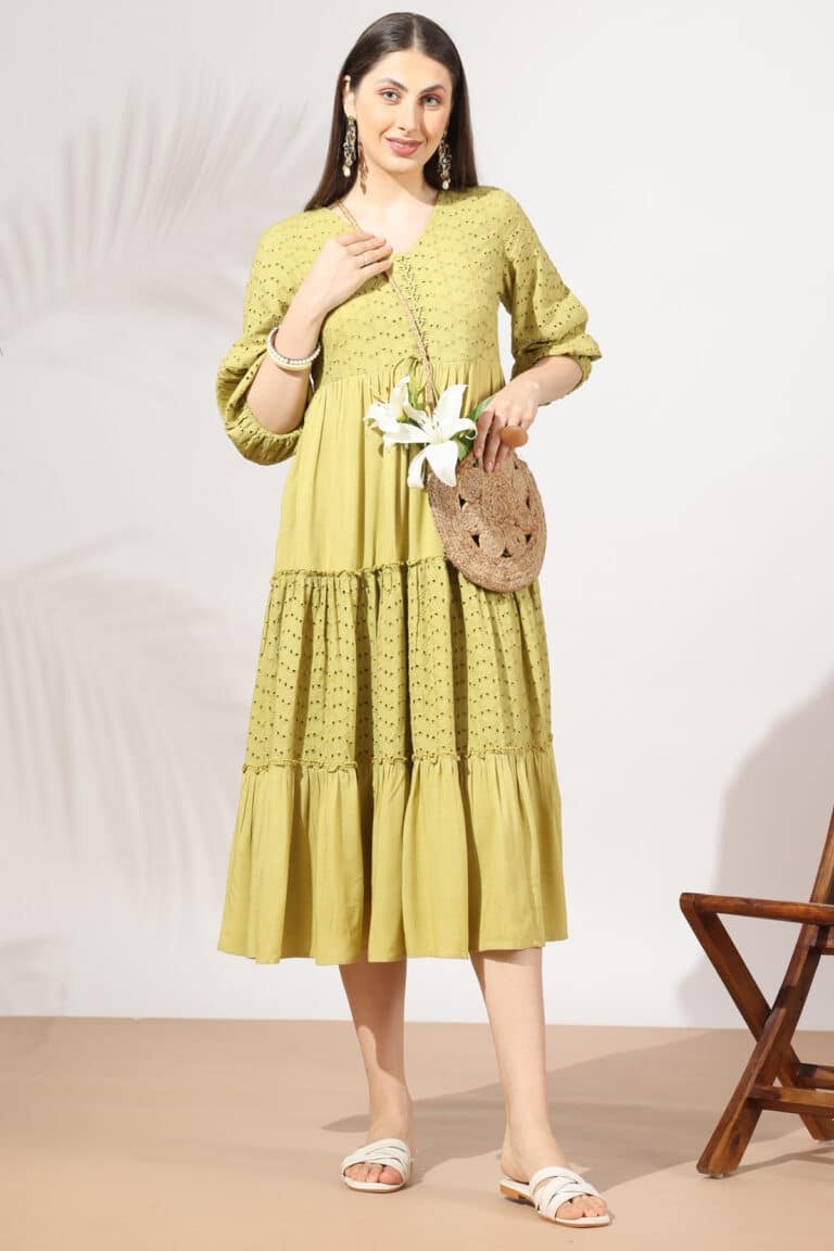 Schiffli Yellow Dress Women
