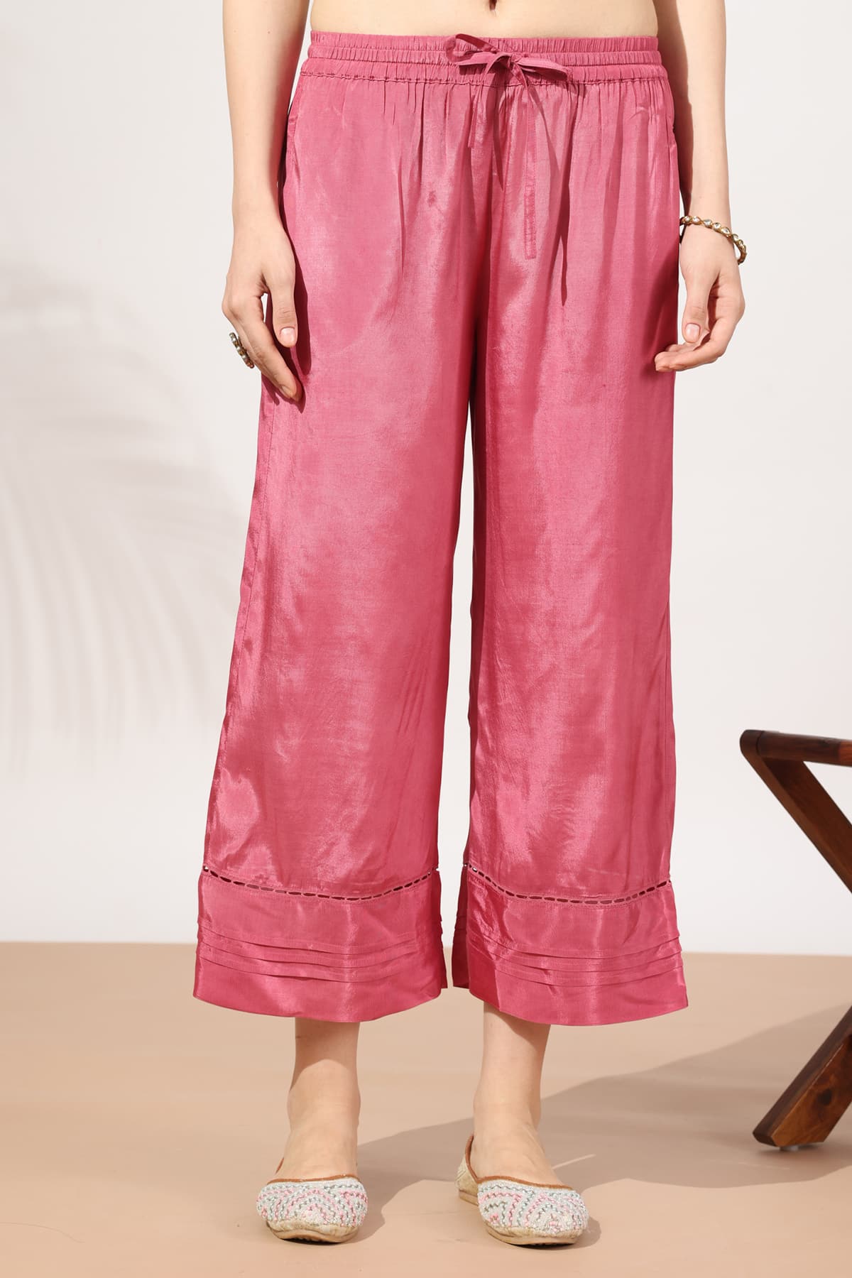 Buy Comfortable Solid Coral Palazzo Pants For Ladies Online