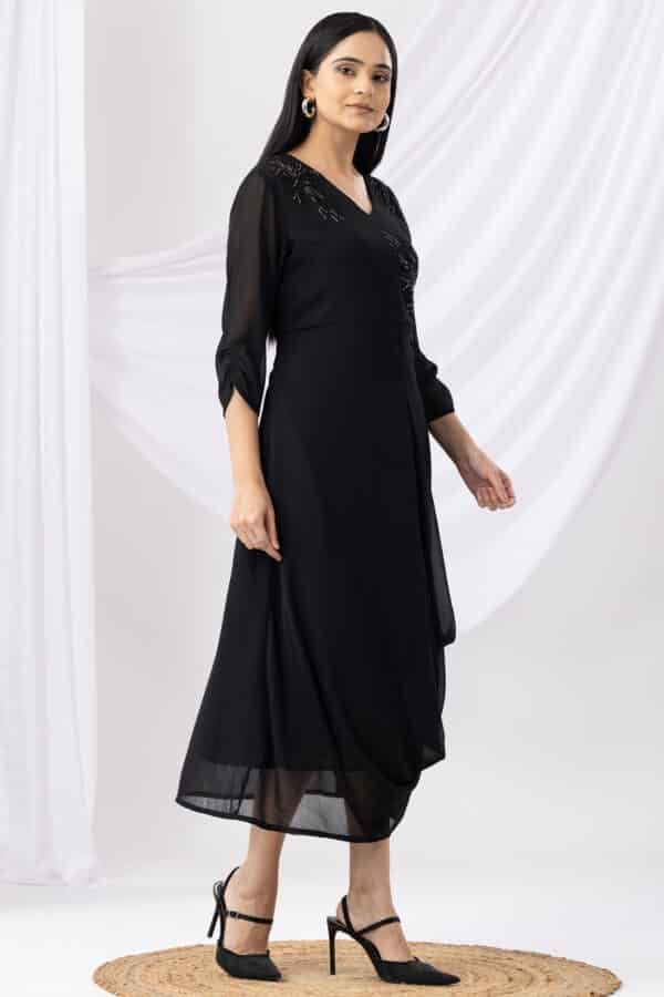 Embroidered Black Dress Long For Women