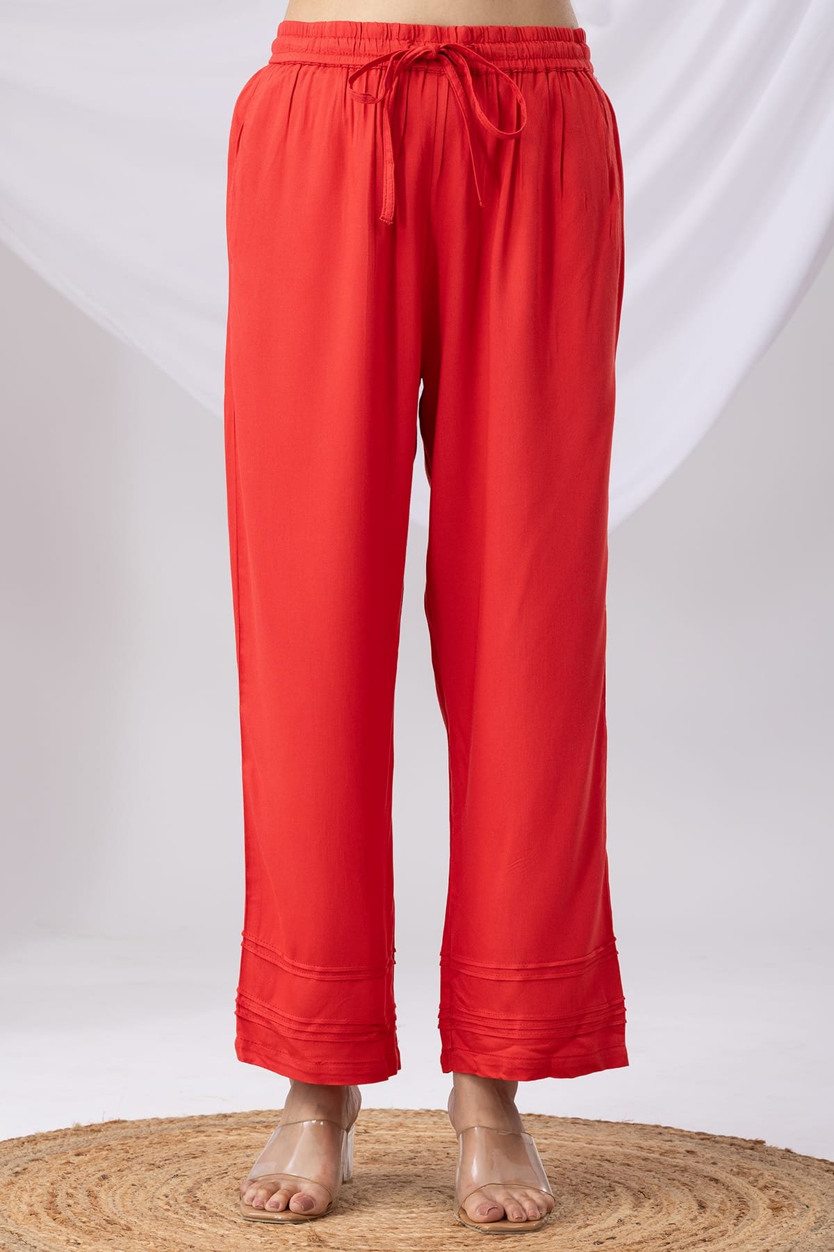 Solid Coral Tencel Twill Palazzo Pant