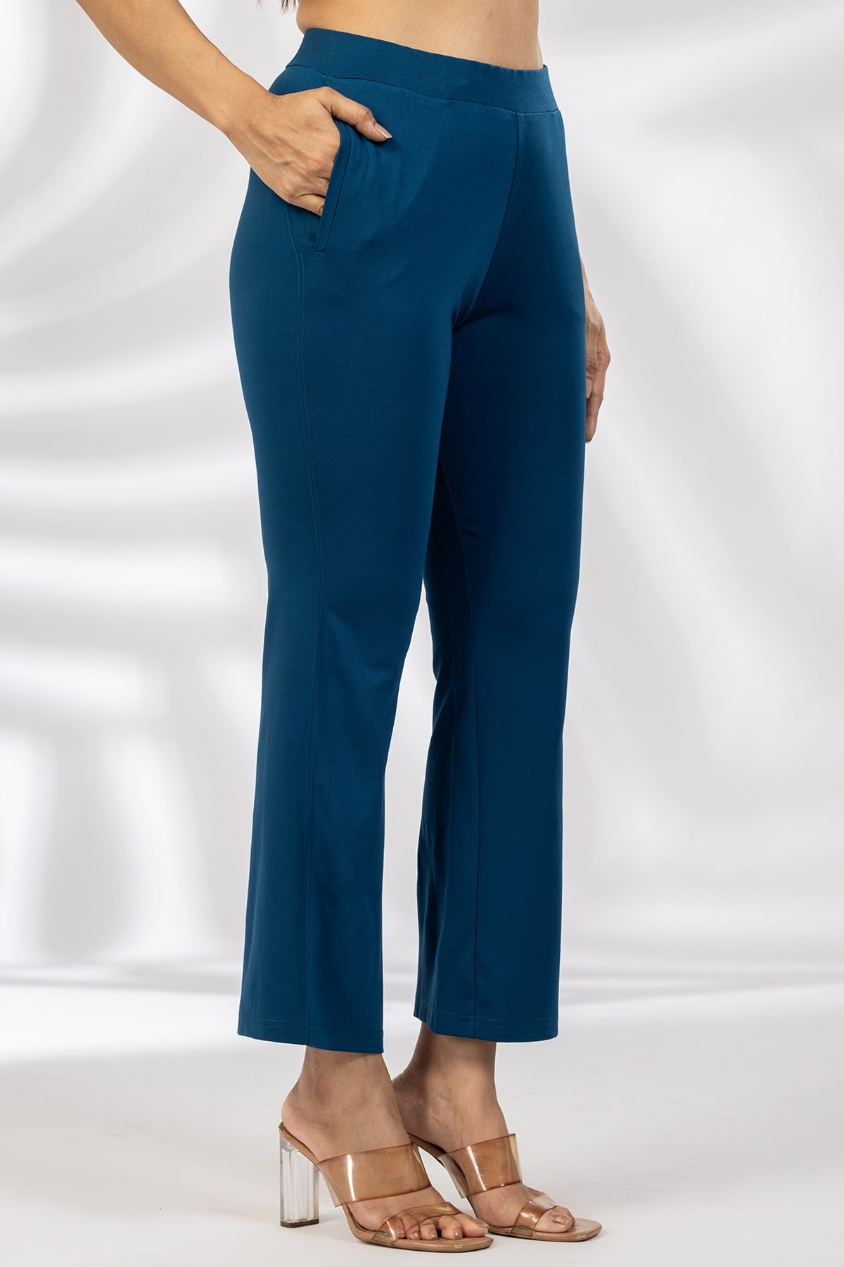Buy Stylish Solid Blue Flared Pants Ladies Online In India