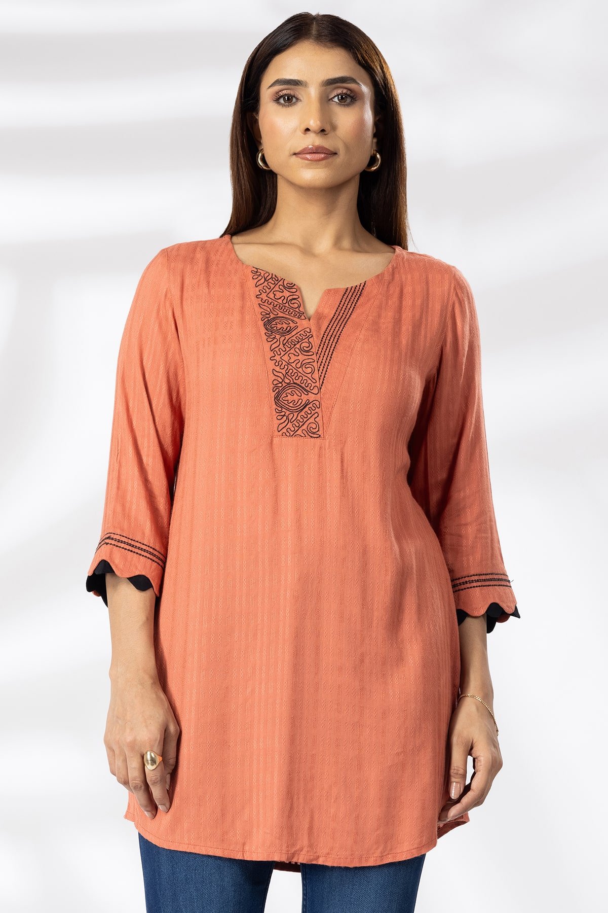 Rust Embroidered Viscose Tunic