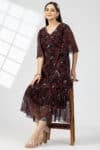 Embroidered Brown Dress Women