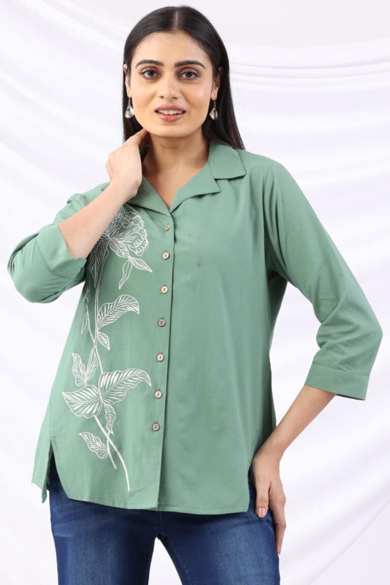 Green Embroidered Shirt For Women