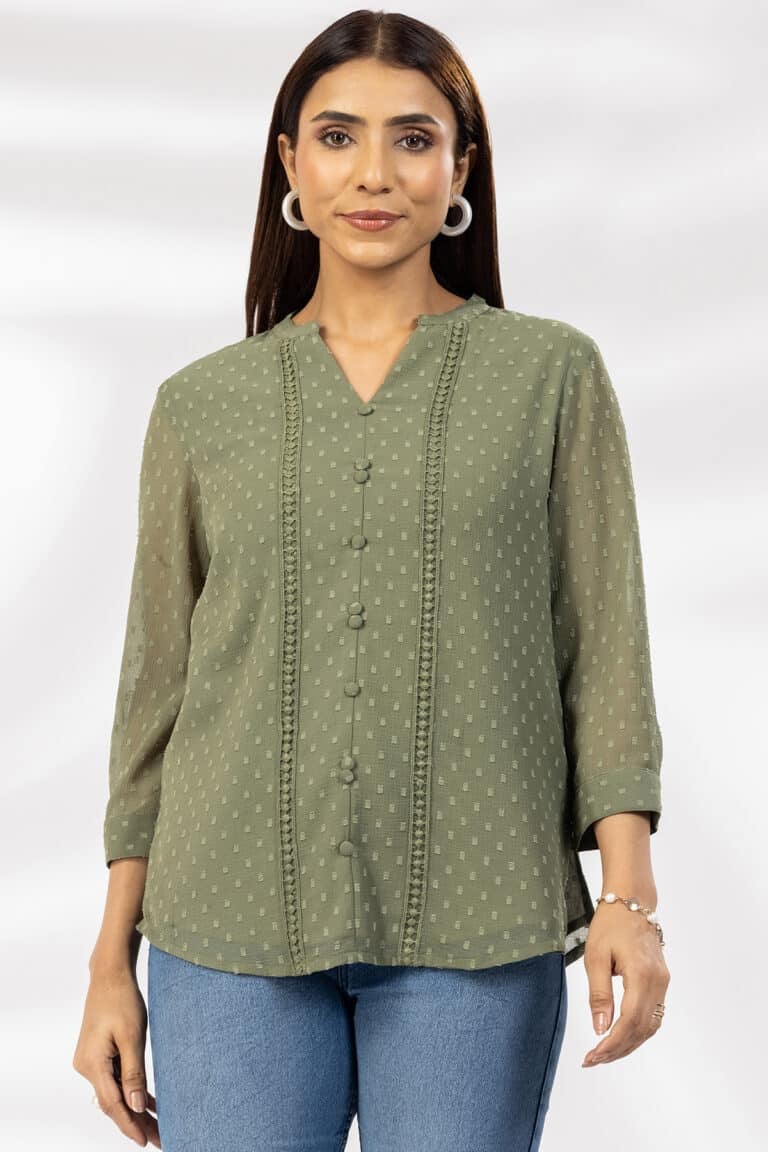 Dobby Olive Green Tops Ladies