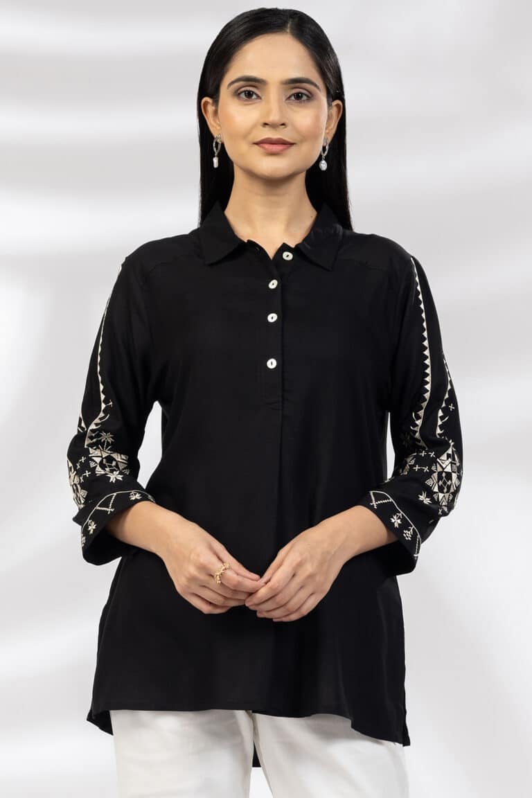 Black Embroidered Top For Woman