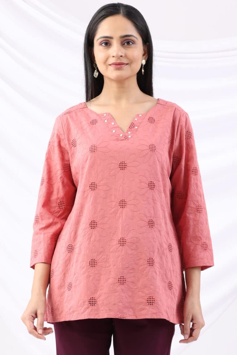 Embroidered Pink Tops For Women