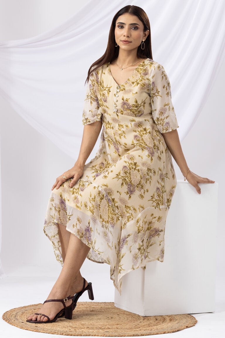 Printed Pale Yellow Dress Women