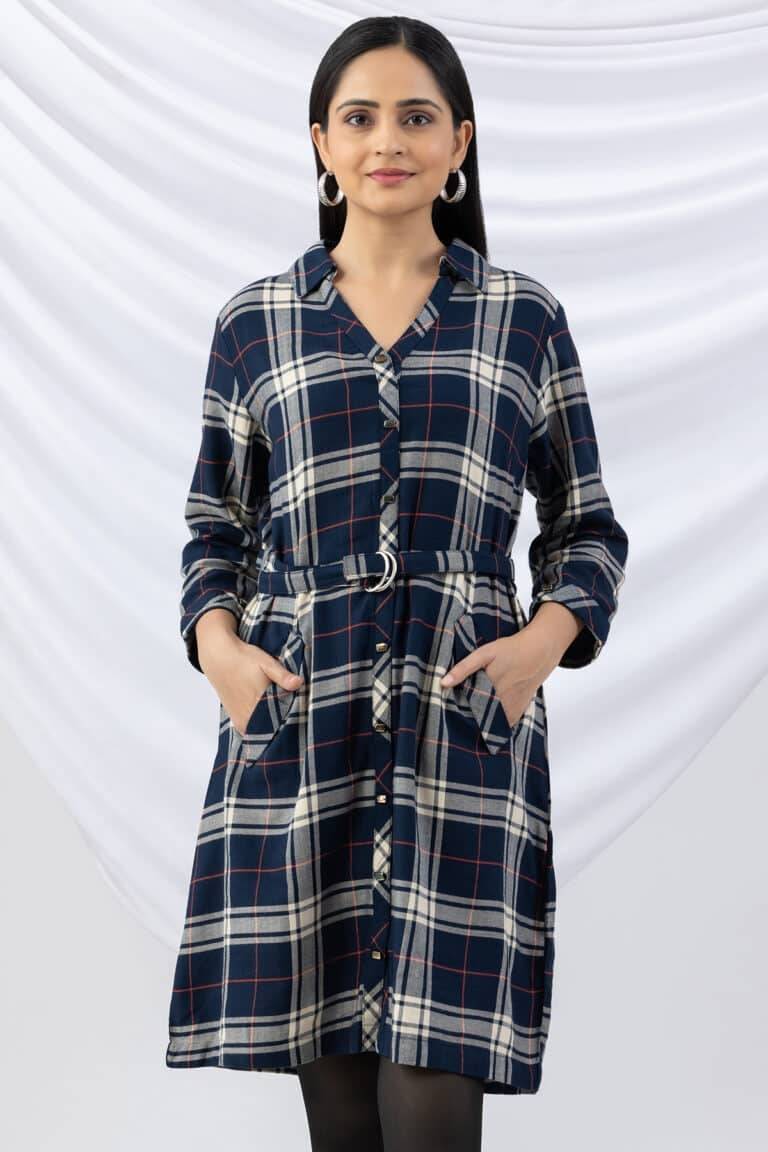 Checks Navy Winter Tunic Ladies Top