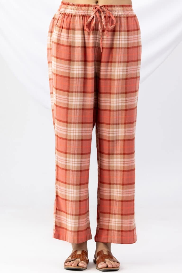 Checks Rust Winter Palazzo Pants For Woman