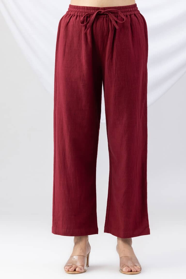 Solid Maroon Winter Palazzo Pants For Women