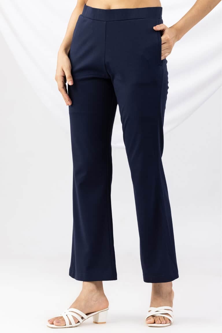 Solid Navy Pant For Ladies