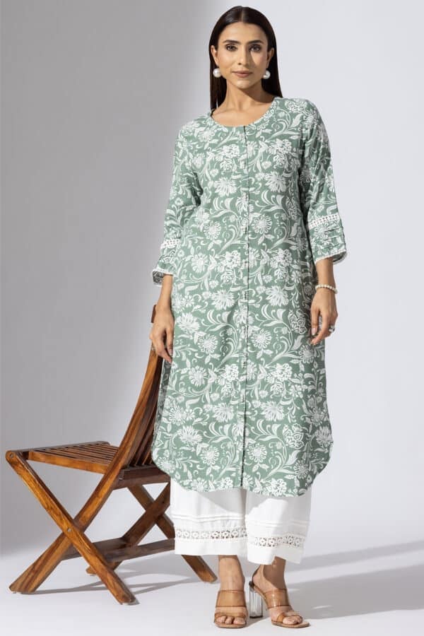 Printed Green Kurti For Women
