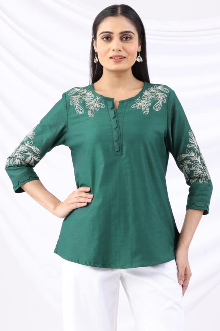 Embroidered Green Winter Top Ladies