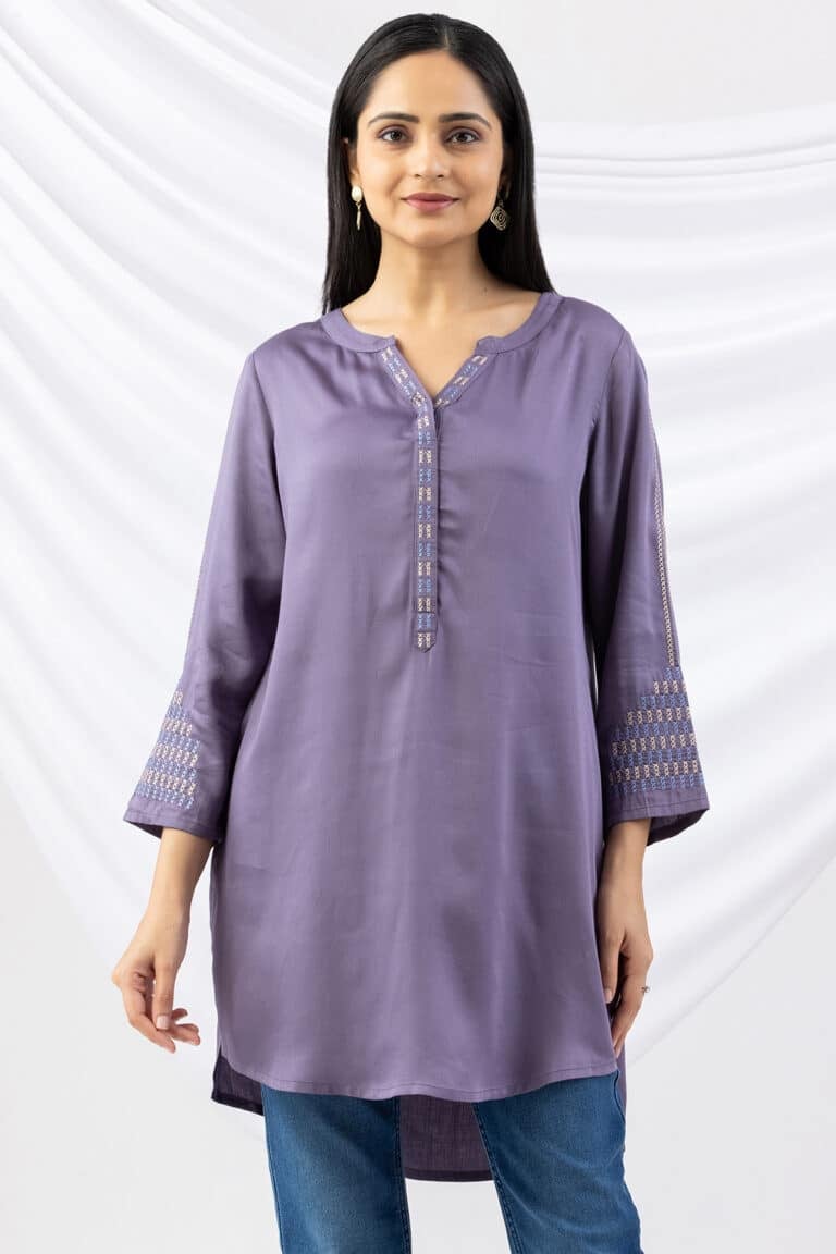 Embroidered Mauve Tunic Ladies Top