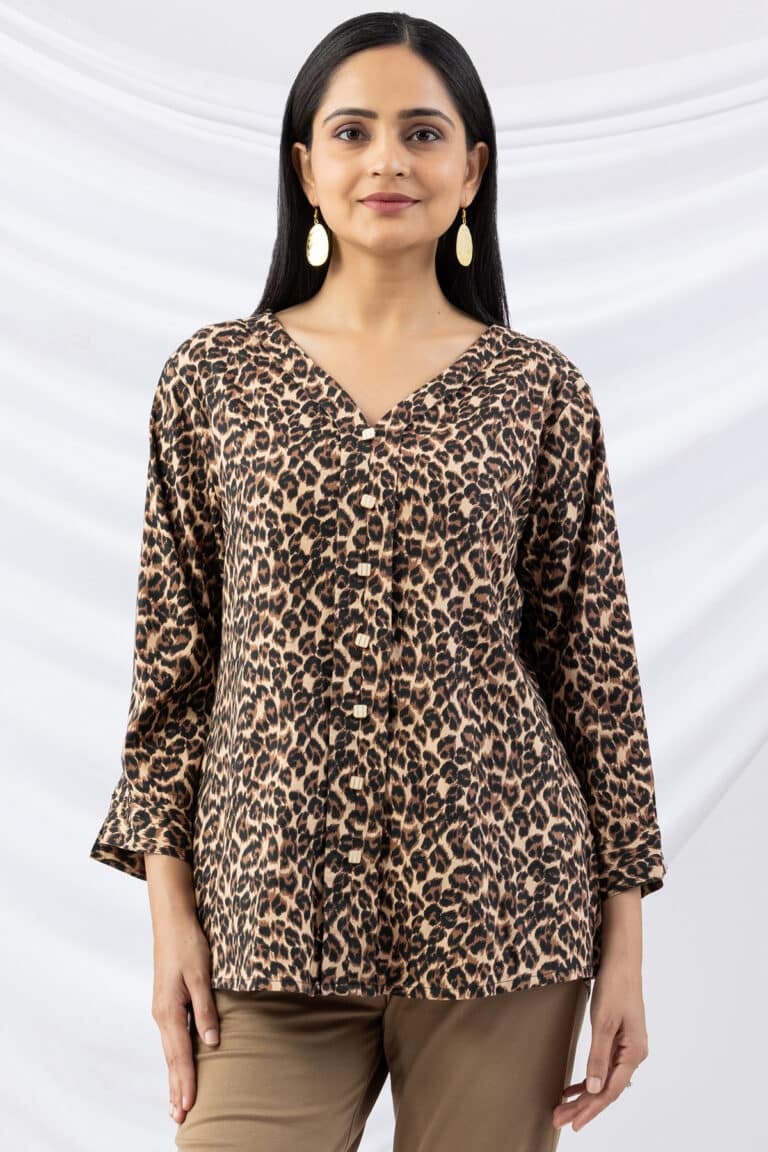 Printed Brown Winter Top For Ladies