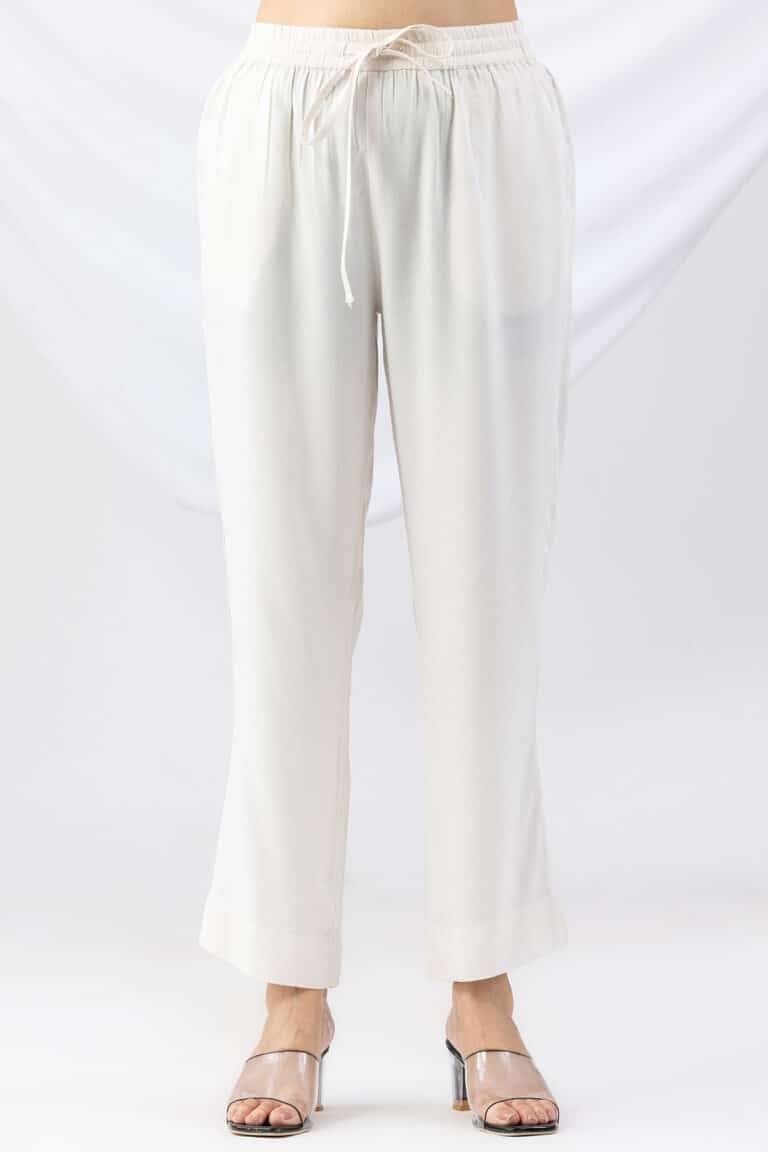 Solid Off White Palazzo Pants For Women