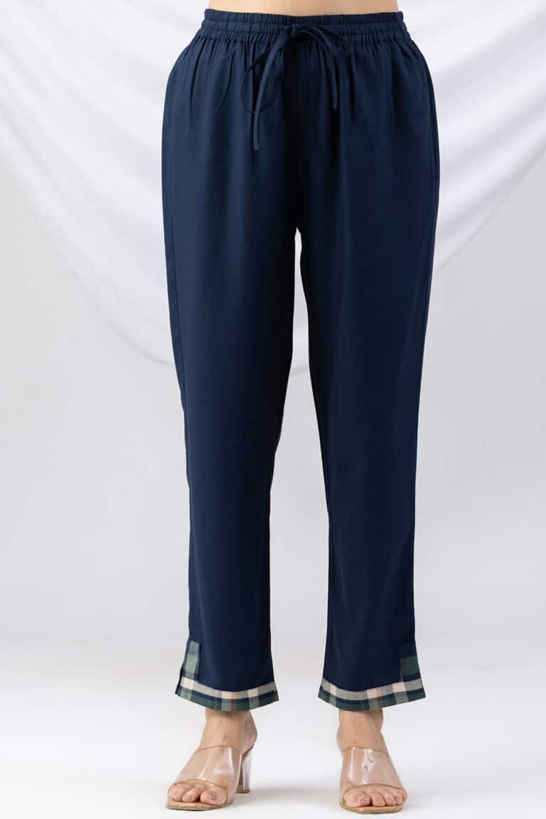 Winter Solid Navy Palazzo Pants For Ladies