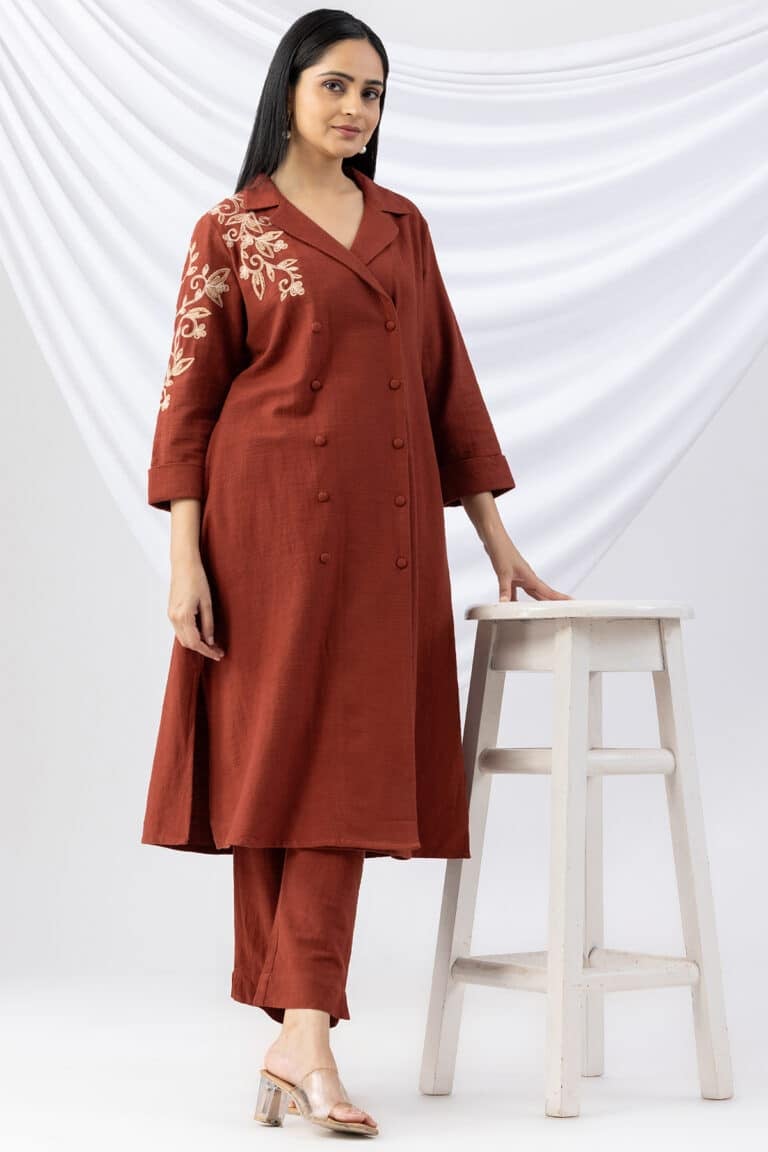 Rust Embroidery Kurti For Women