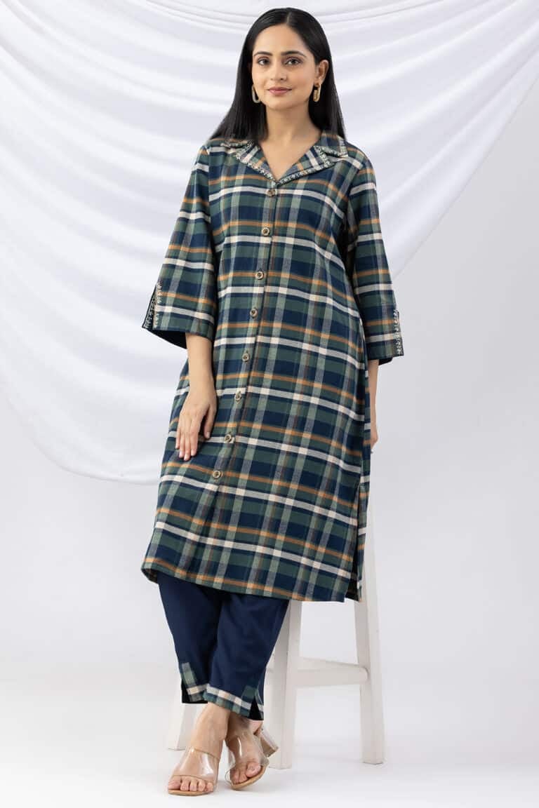 Checks Navy Winter Kurti For Women
