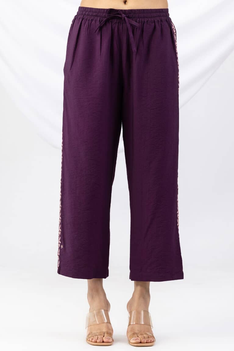 Purple Embroidered Nylon Viscose Crush Co-ord Palazzo