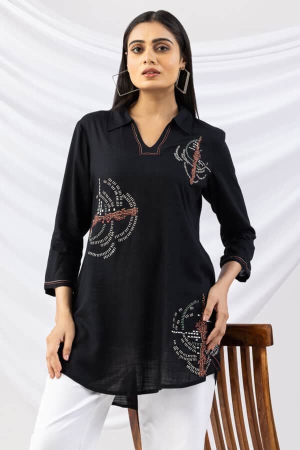 Black Embroidered Viscose Tunic