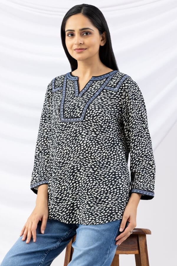 Black Embroidered Viscose Top