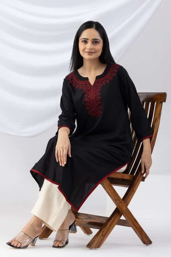 Black Embroidered Viscose Kurti