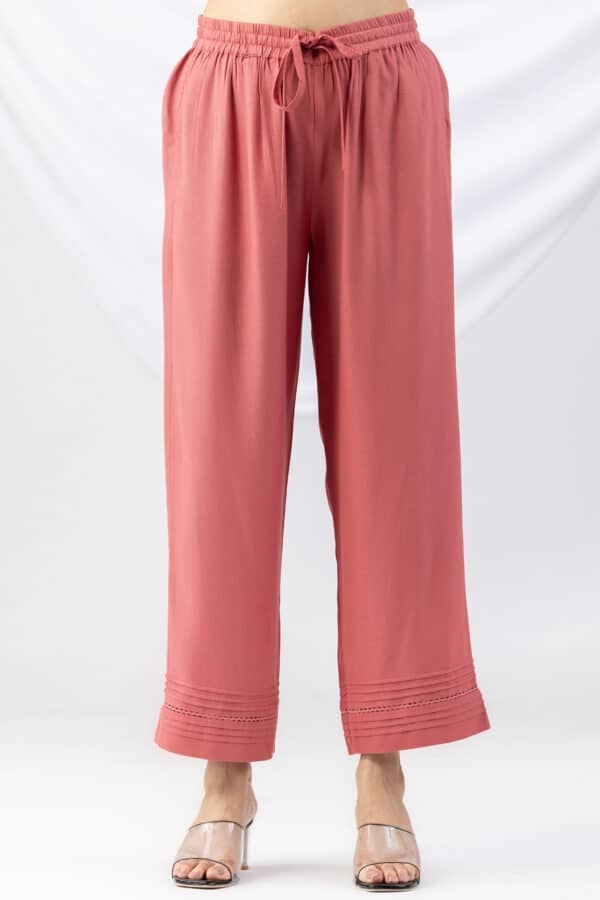 Pink Embroidered Viscose Palazzo